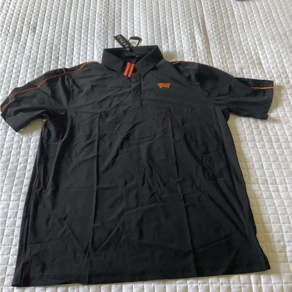 PXG Black Polo Shirt with Orange Highlights